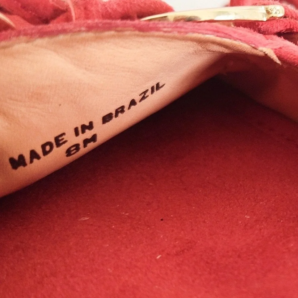 Kate Spade Flats Loafers 8 Moccasin Red Suede Bow Gold Horsebit Driving Shoes